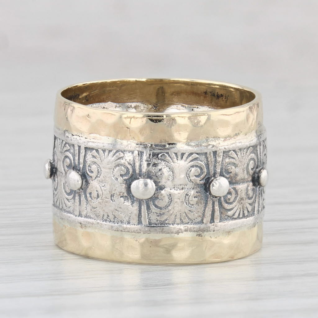 Light Gray Wide Cigar Band Ring 14k Gold Sterling Silver Statement Size 6 Prodesso