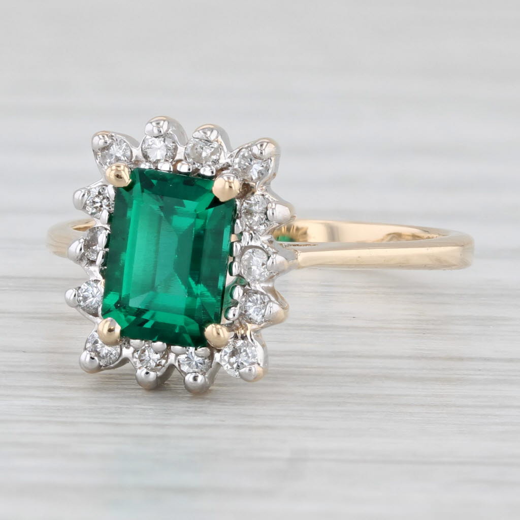 Light Gray 1.18ctw Lab Created Emerald Diamond Halo Ring 14k Yellow Gold Size 6 Engagement