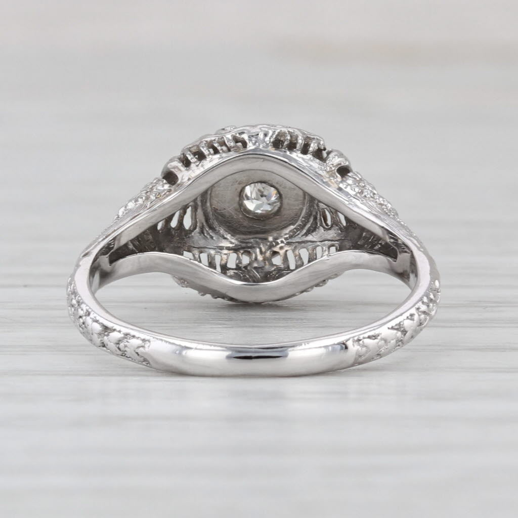 Art Deco Diamond Solitaire Filigree Ring 18k White Gold Size 6.5 Engagement