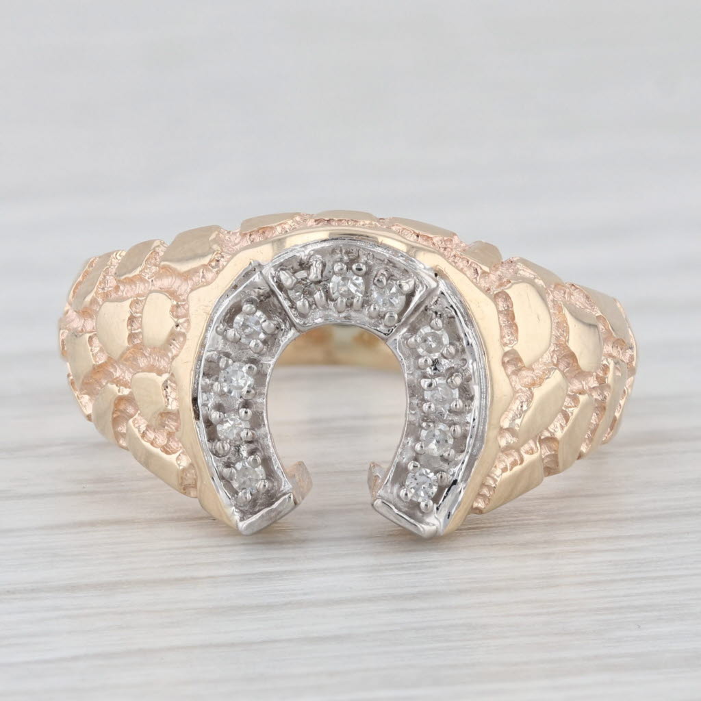 Light Gray Vintage Diamond Horseshoe Ring 10k Yellow Gold Nugget Size 9