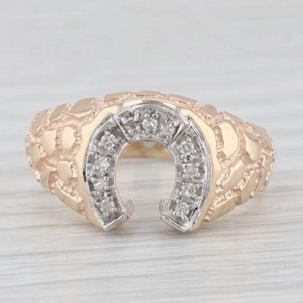 Vintage Diamond Horseshoe Ring 10k Yellow Gold Nugget Size 9