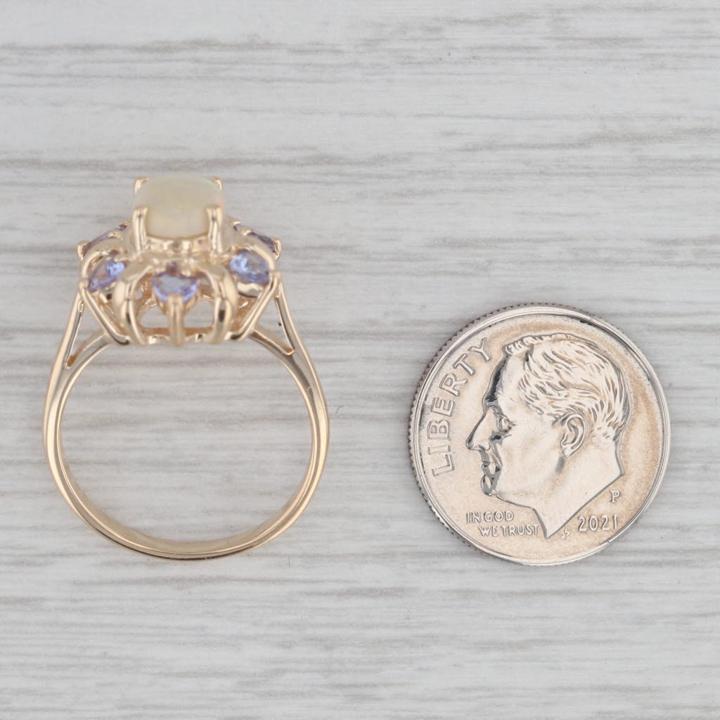Gray Oval Opal Tanzanite Halo Ring 14k Yellow Gold Size 6