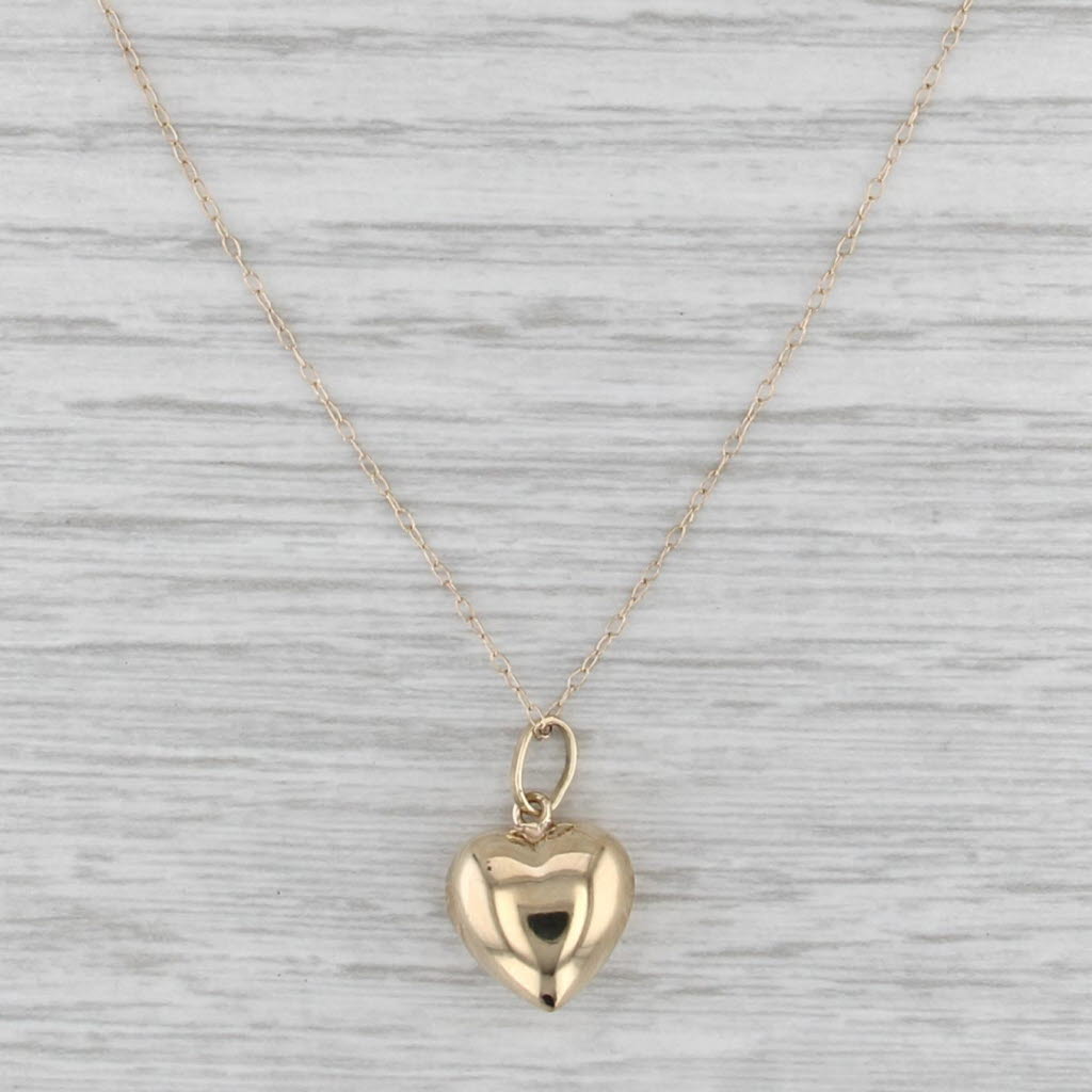 Puffy Heart Pendant Necklace 14k Yellow Gold 18" Cable Chain
