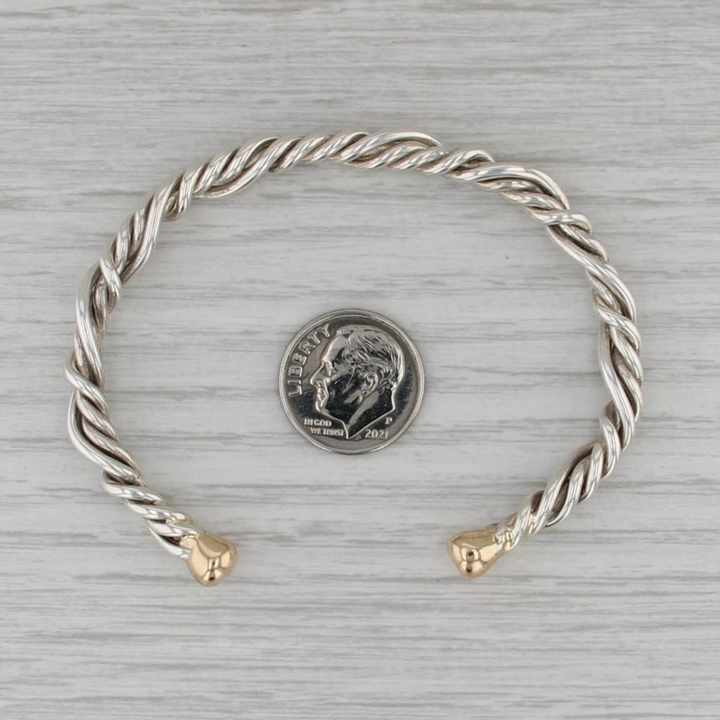 Handmade Woven Cuff Bracelet Sterling Silver 10k Gold 6.75"