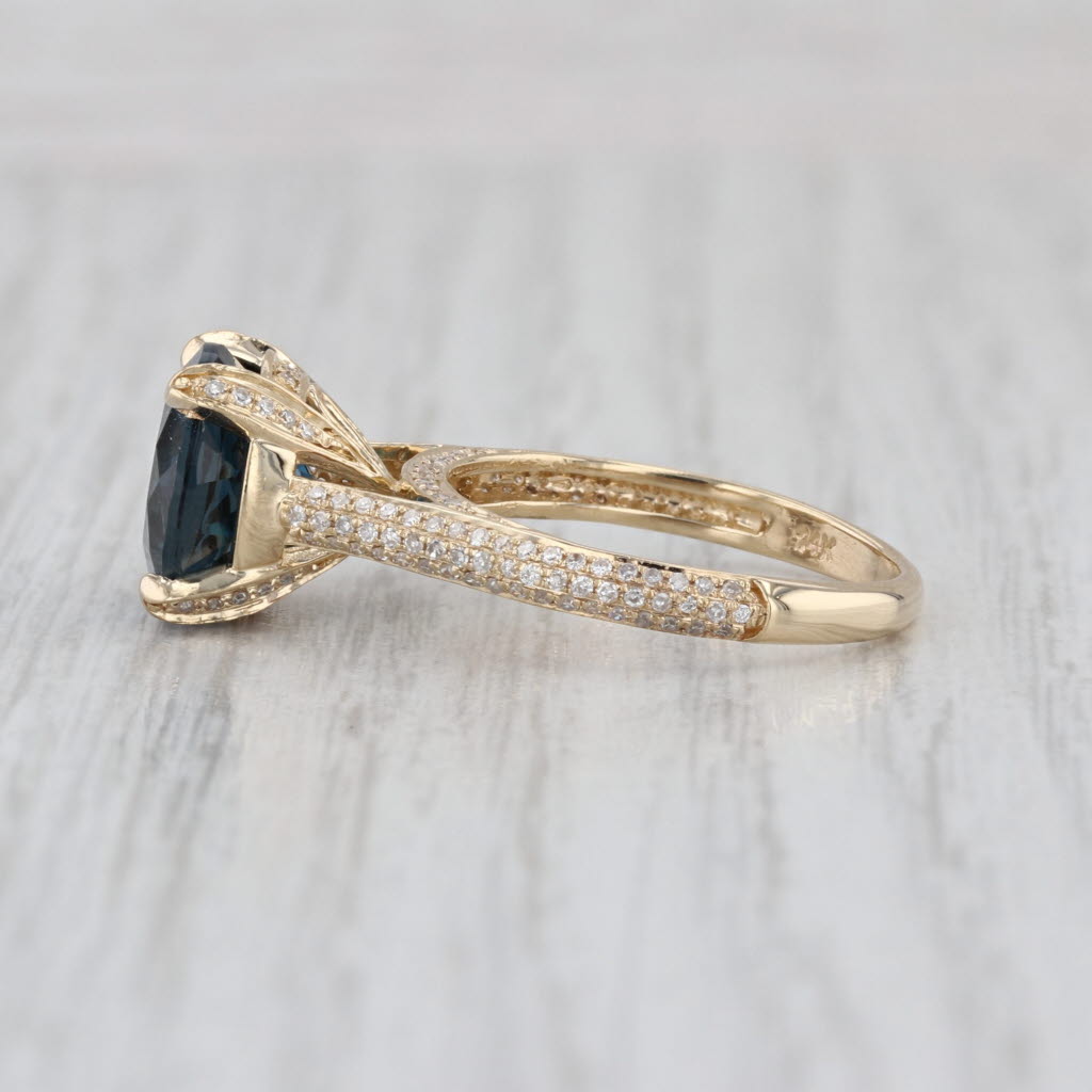 4.57ctw London Blue Topaz Diamond Ring 14k Yellow Gold Size 6.75 Cathedral