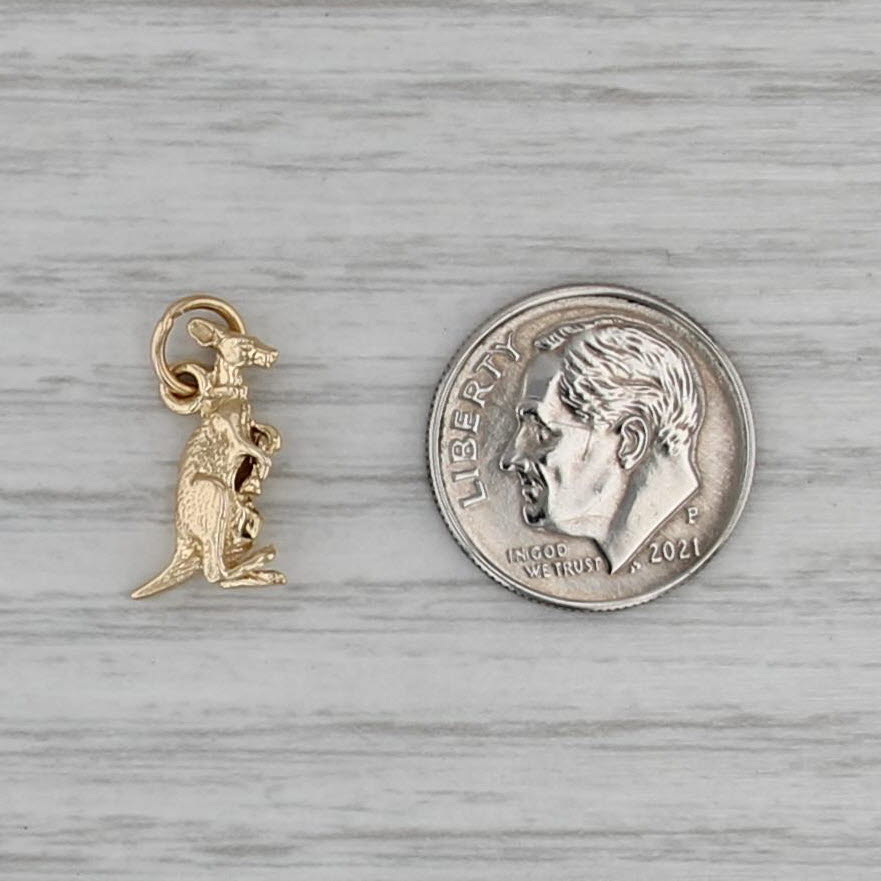 Small Kangaroo w/ Joey Charm 14k Yellow Gold Pendant