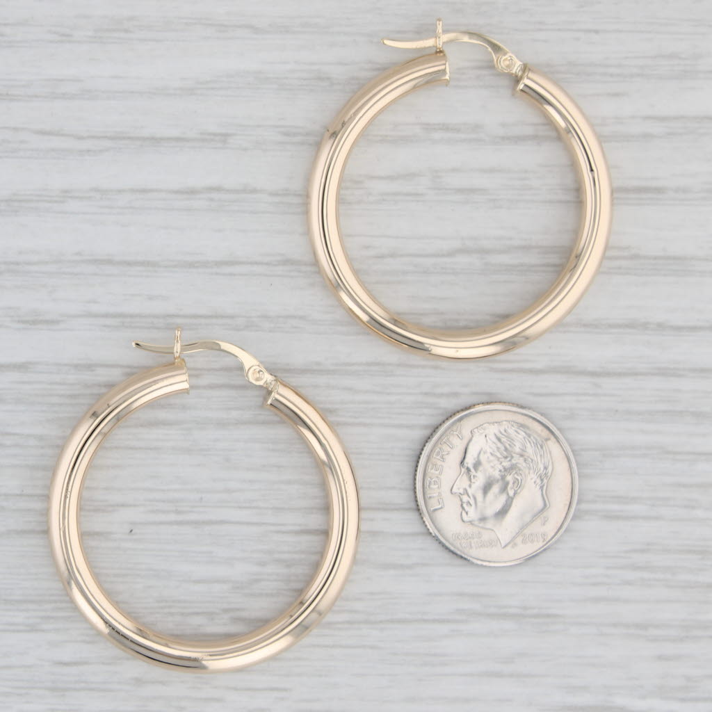 Light Gray Round Hoop Earrings 14k Yellow Gold Snap Top Pierced Hoops