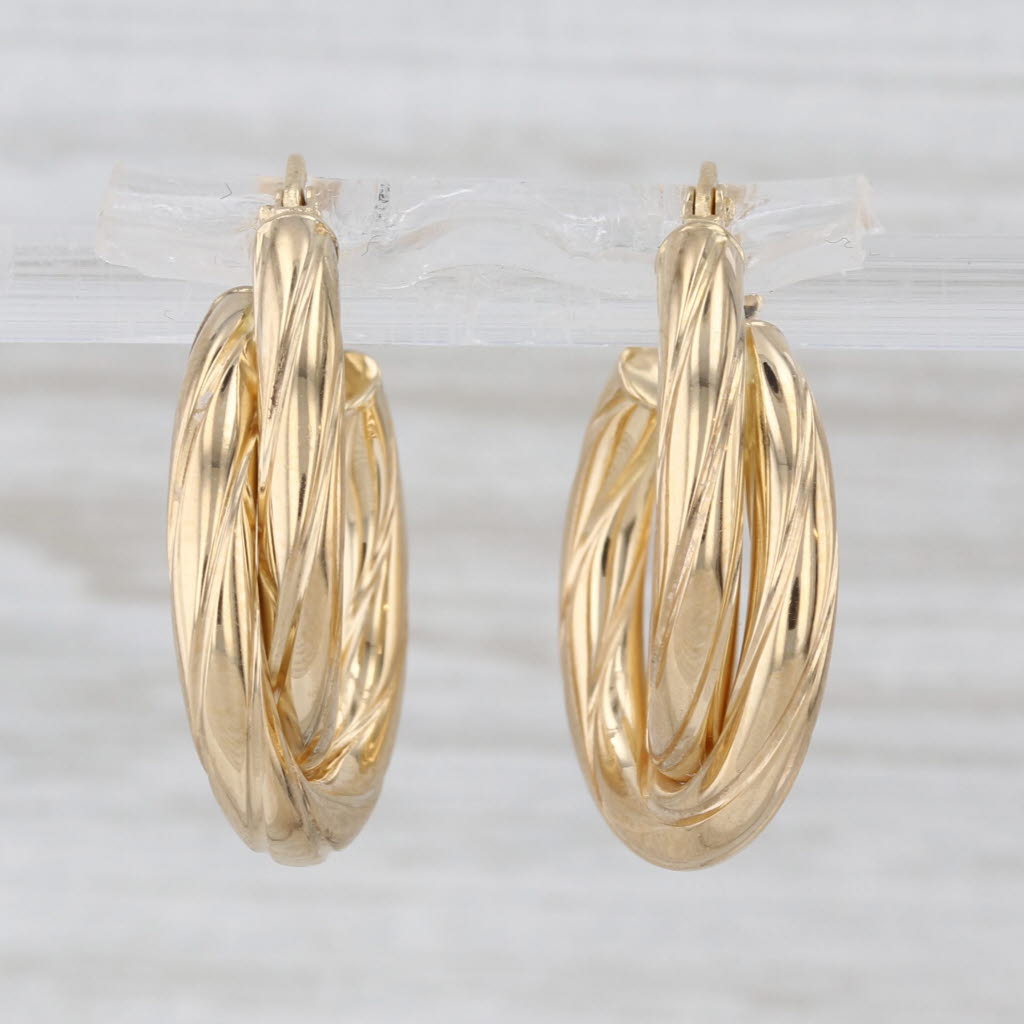 Milor Italy Double Hoop Earrings 18k Yellow Gold Snap Top Round Hoops