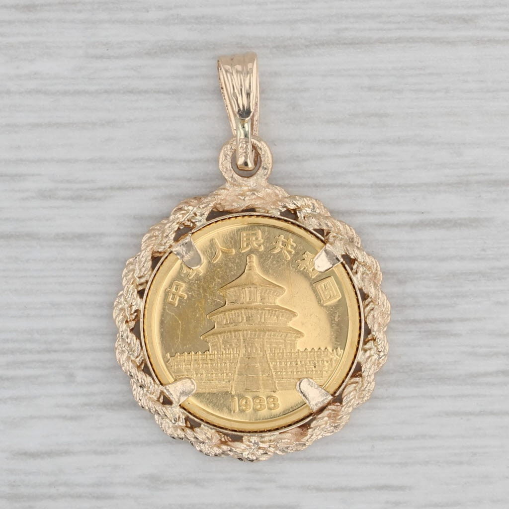 Gray Authentic Chinese Panda Coin Pendant 14k 999 1/20ozt Gold 5 Yuan 1988