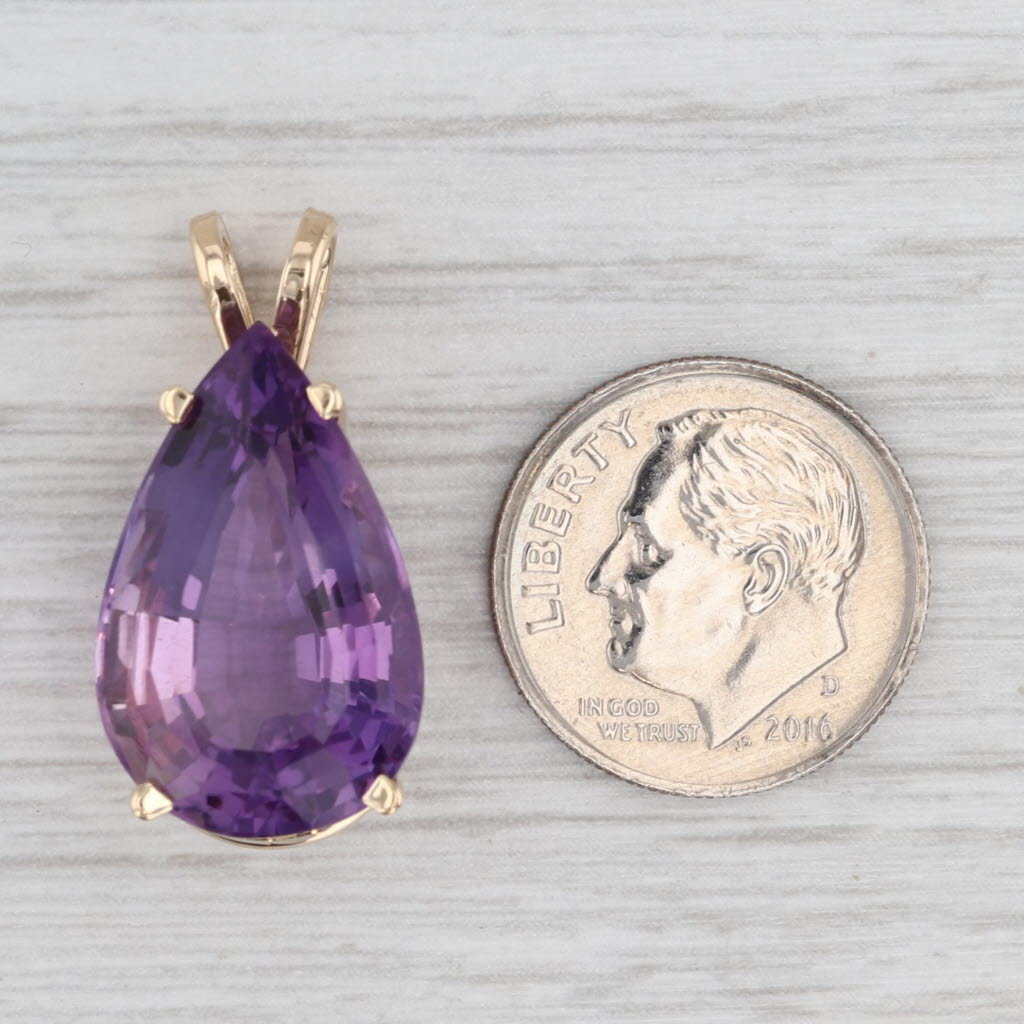 Light Gray 10ct Amethyst Pear Pendant 14k Yellow Gold Teardrop Statement