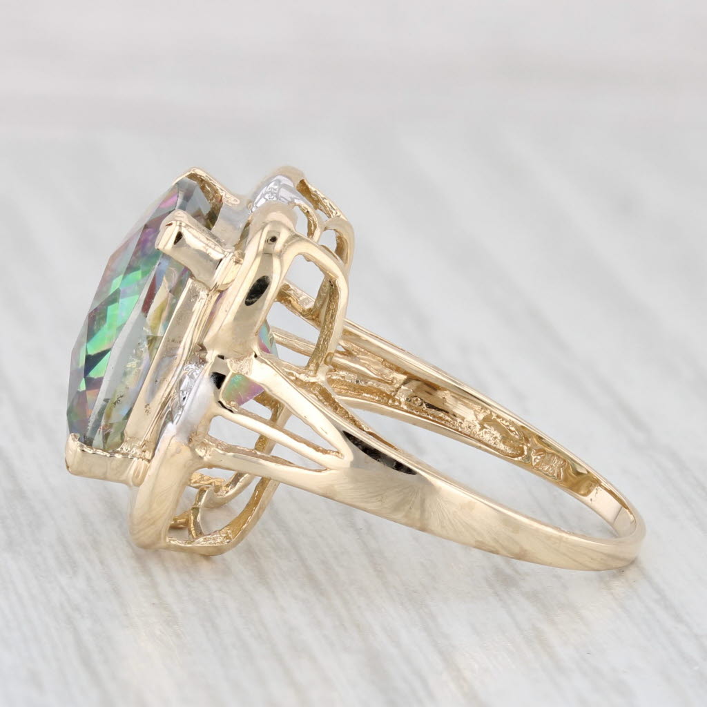 Light Gray 12.96ct Mystic Topaz Cushion Solitaire Ring 14k Yellow Gold Size 7.5 Cocktail