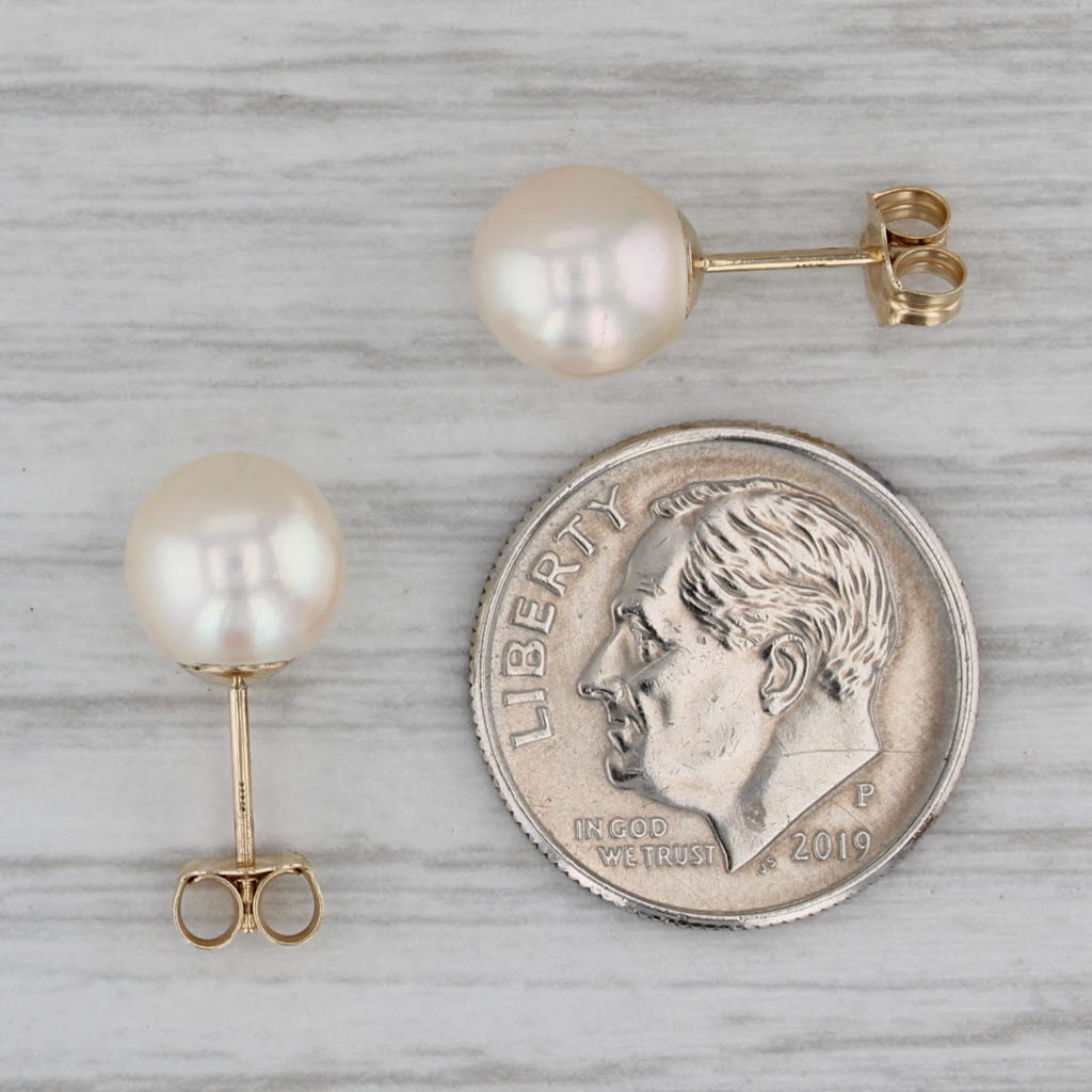 Gray Cultured Pearl Stud Earrings 14k Yellow Gold Round Bead Studs