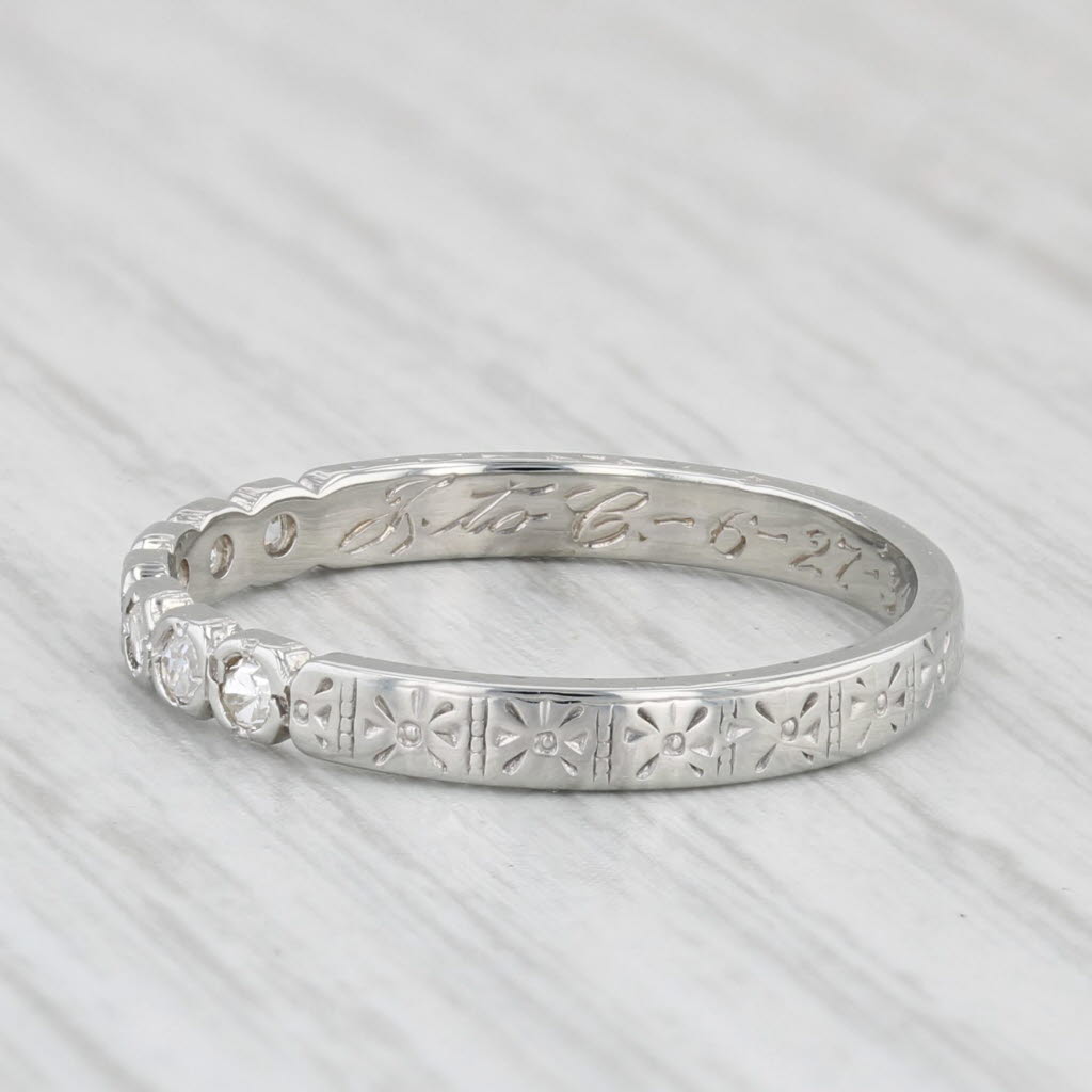 Light Gray Art Deco 0.12ctw Diamond Wedding Band 18k White Gold Stackable Ring Size 7