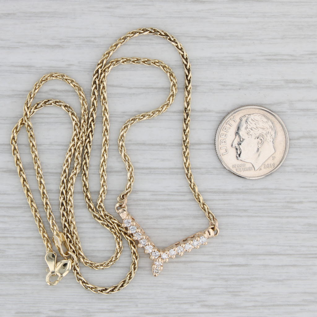 Gray 0.27ctw Diamond V Necklace 10k Yellow Gold 18.75" Wheat Chain