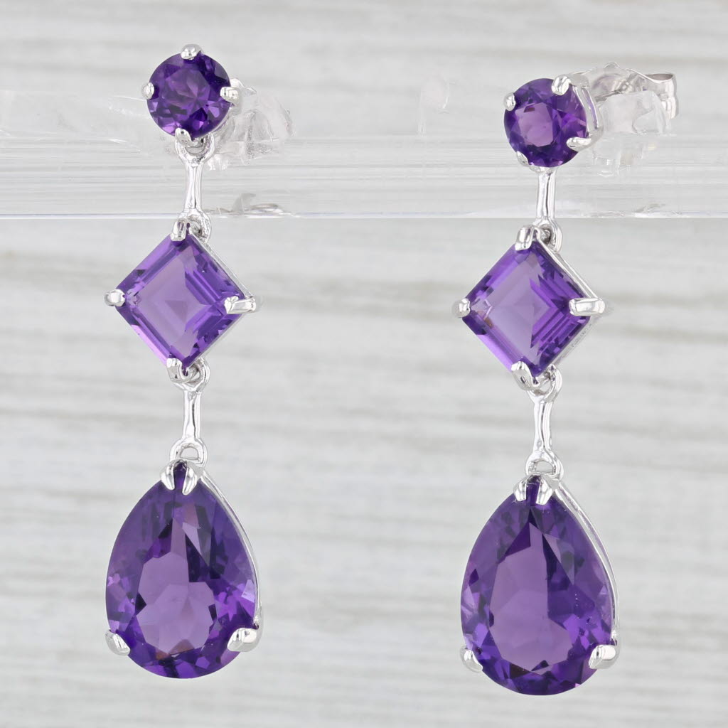 Light Gray 5.33ctw Amethyst Teardrop Dangle Journey Earrings 14k White Gold