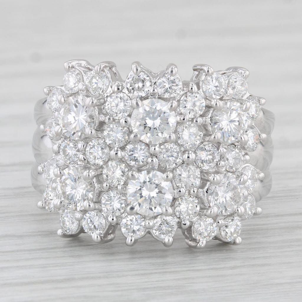 Light Gray 2.55ctw Diamond Cluster Ring 18k White Gold Size 8 Cocktail