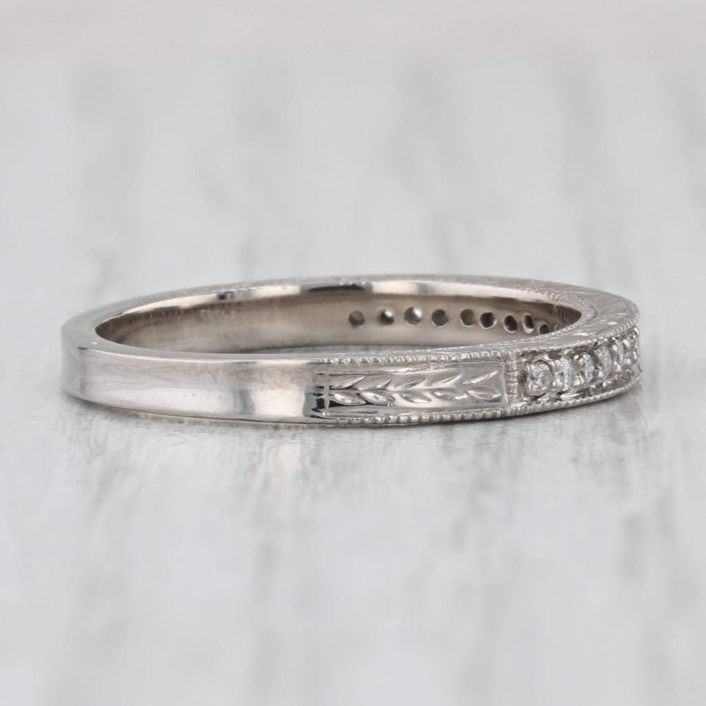 0.10ctw Diamond Wheat Etched Wedding Ring 14k White Gold Size 7 Stackable Band