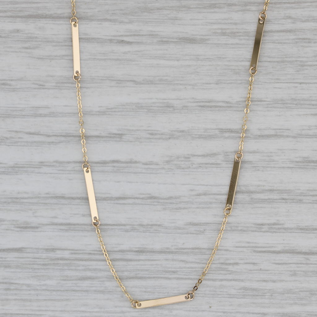 Gray New 18" Bar Station Cable Chain Necklace 14k Yellow Gold