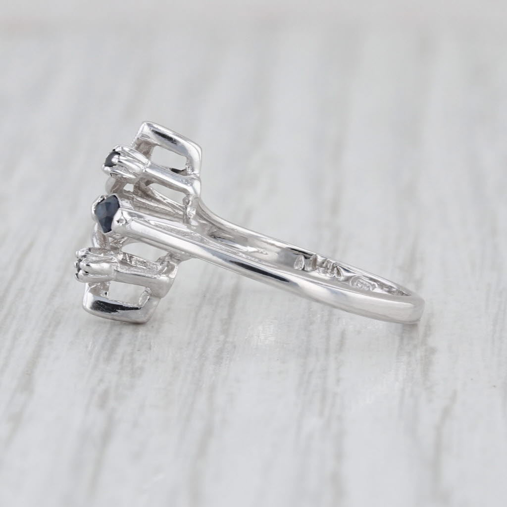 0.16ctw Blue Sapphire Diamond Flower Spray Ring 14k White Gold Size 4.5