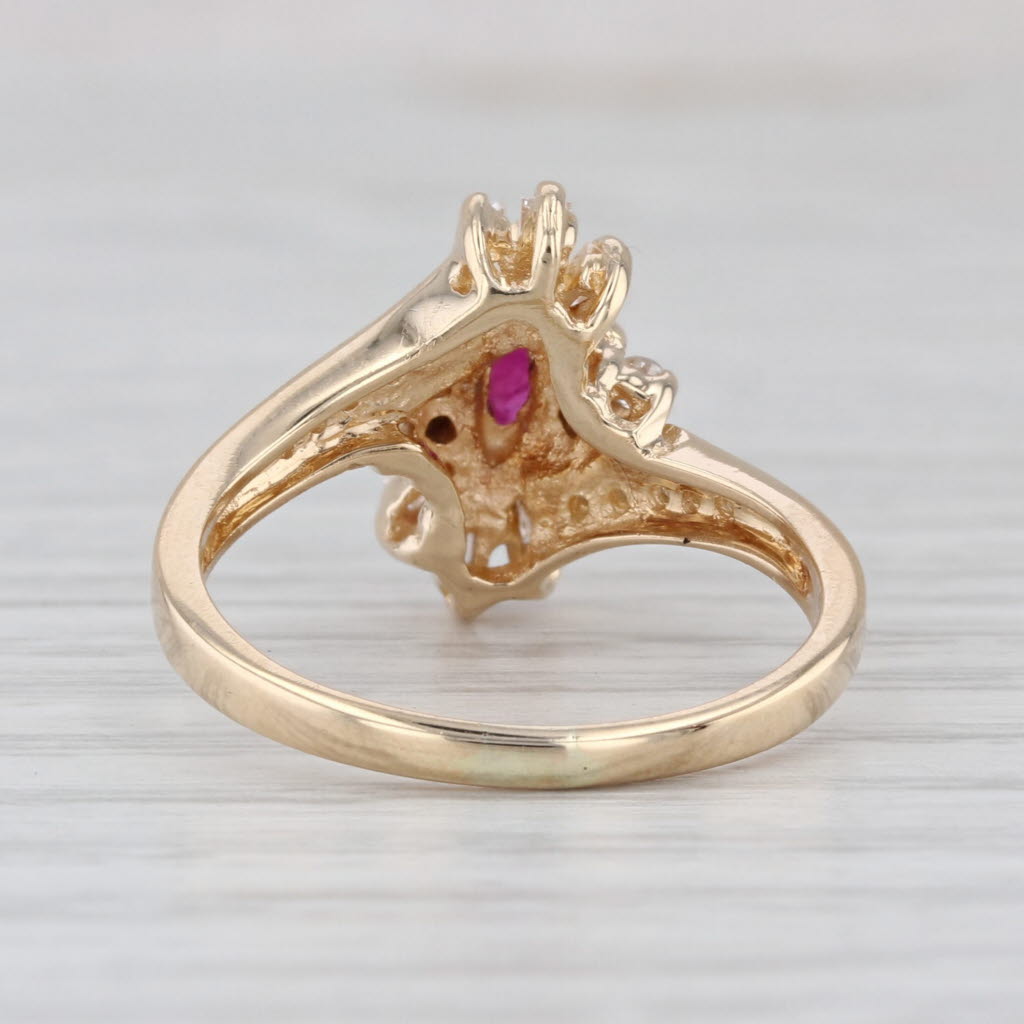 0.62ctw Lab Created Ruby Diamond Bypass Ring 14k Yellow Gold Size 7.5