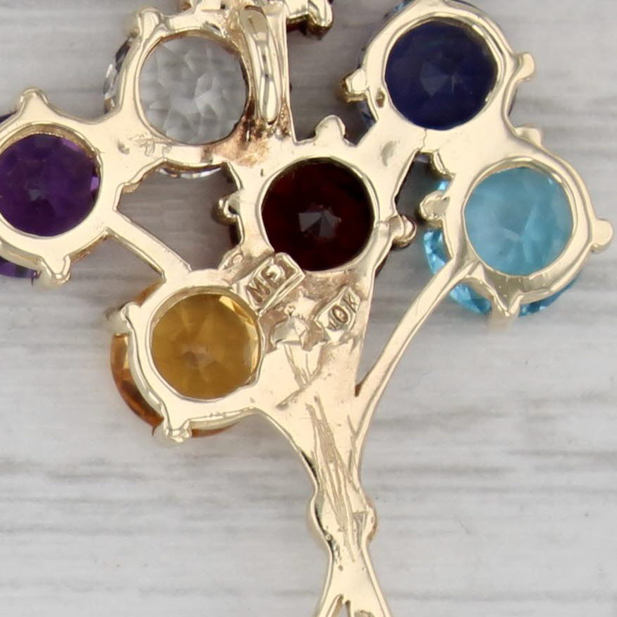 Gray Gemstone Flower Bouquet Pendant 10k Gold Topaz Iolite Garnet Citrine Amethyst
