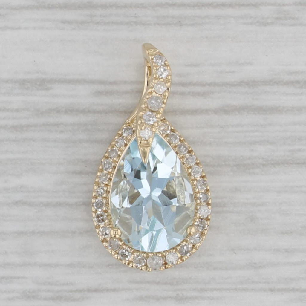 Gray 1.20ctw Aquamarine Diamond Teardrop Pendant 10k Yellow Gold