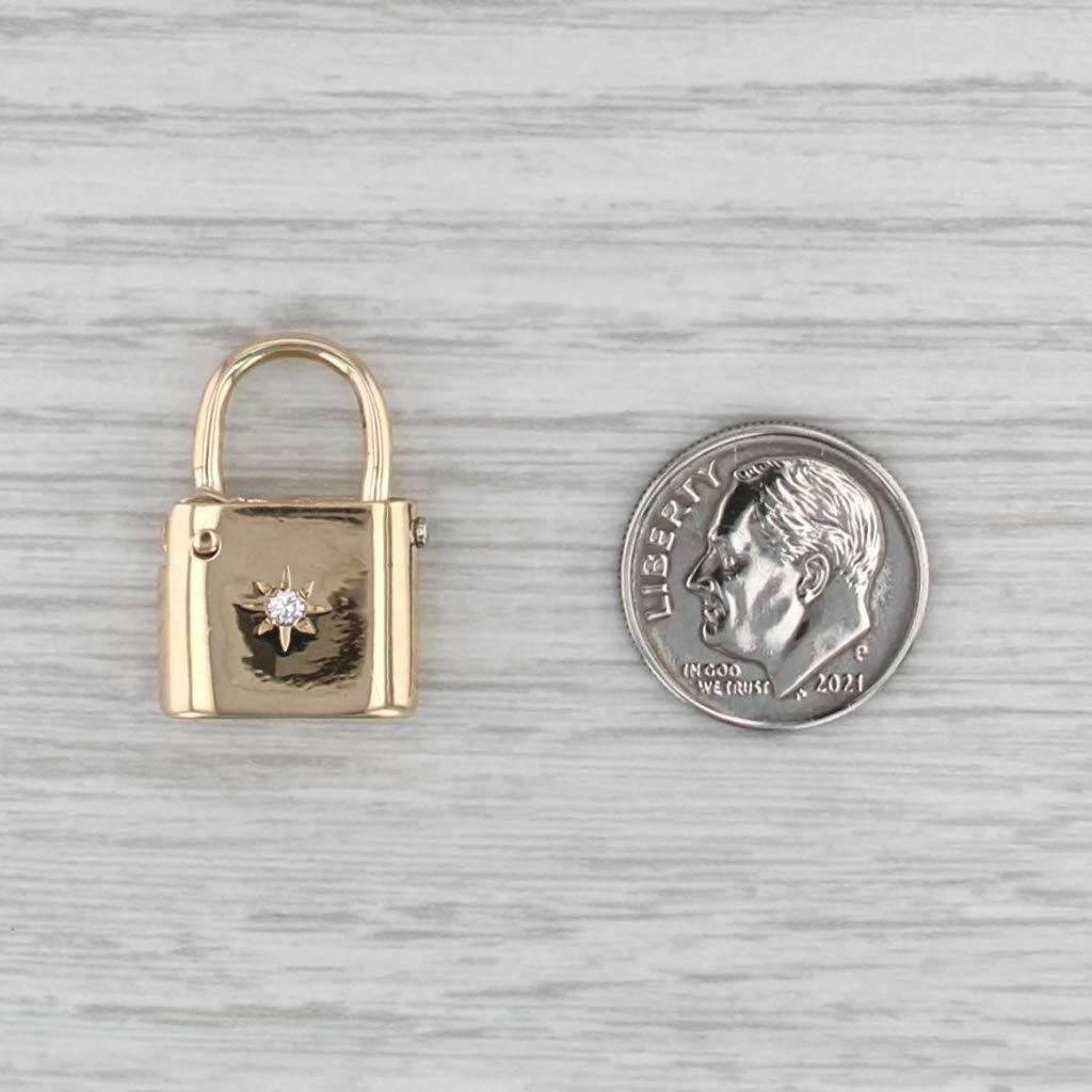 Vintage Starburst Padlock Pendant 14k Yellow Gold Charm Diamond Accent