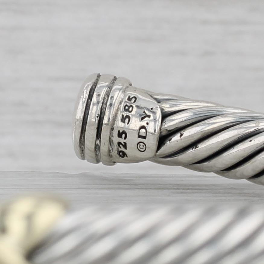 Gray David Yurman X Classic Cable Cuff Bracelet Sterling Silver 14k Gold 7" Large