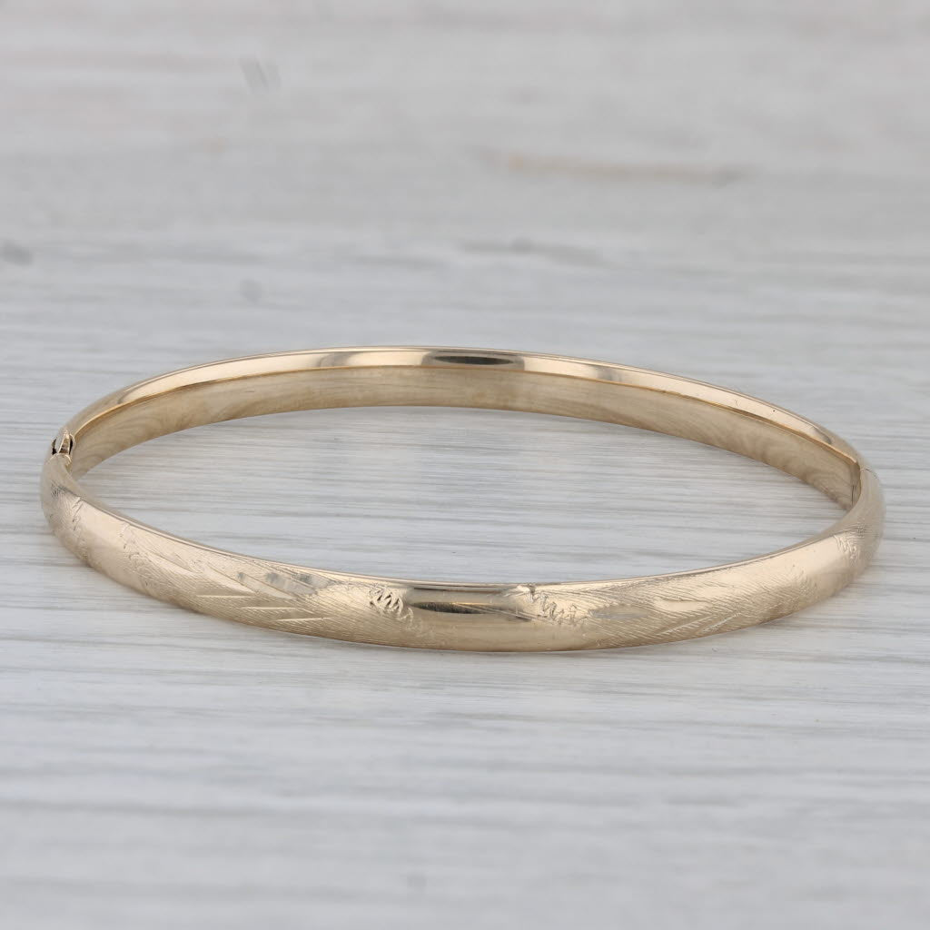 Gray Vintage Childs Bangle Bracelet 14k Yellow Gold Floral Ornate Engraved Small 5.5"