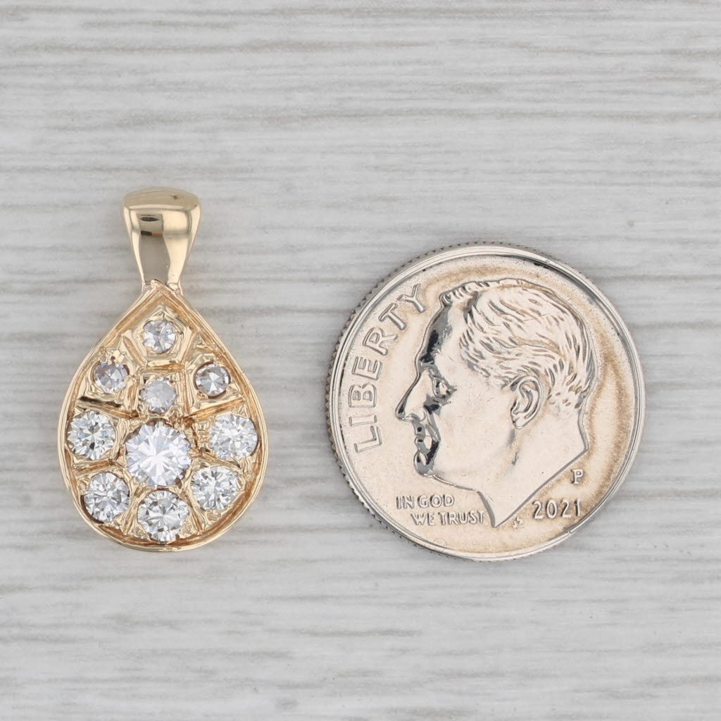 Gray 0.64ctw Diamond Cluster Teardrop Pendant 14k Yellow Gold