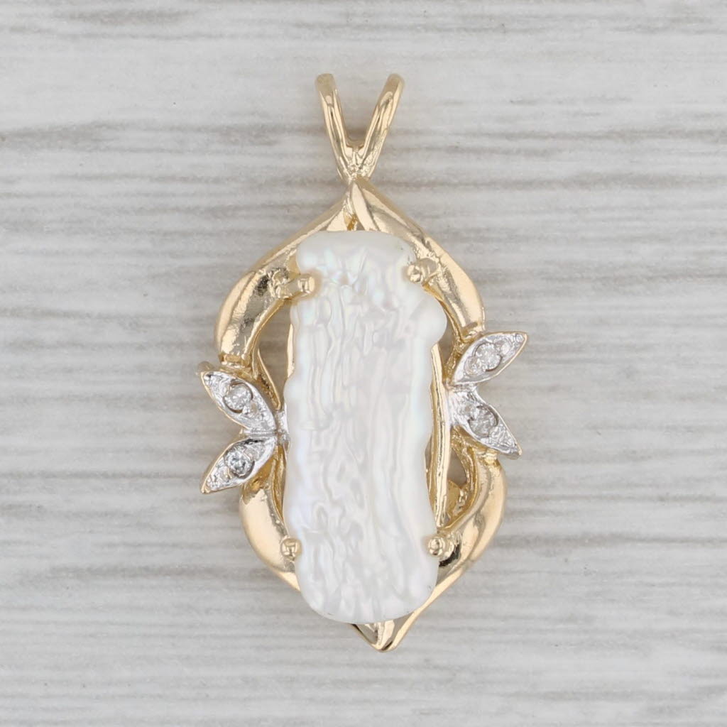 Gray Keshi Pearl Diamond Pendant 14k Yellow Gold