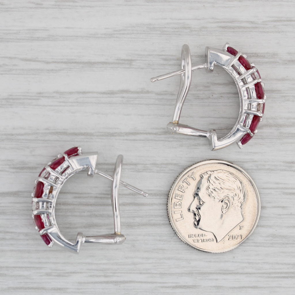 Gray 5.50ctw Ruby Diamond Half Hoop Earrings 18k White Gold Pierced Omega Backs