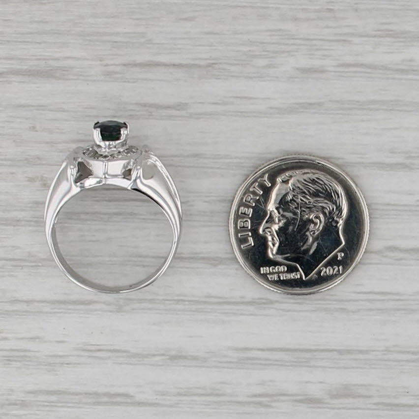 0.82ctw Blue Sapphire Diamond Halo Ring 18k White Gold Size 3.5 Engagement