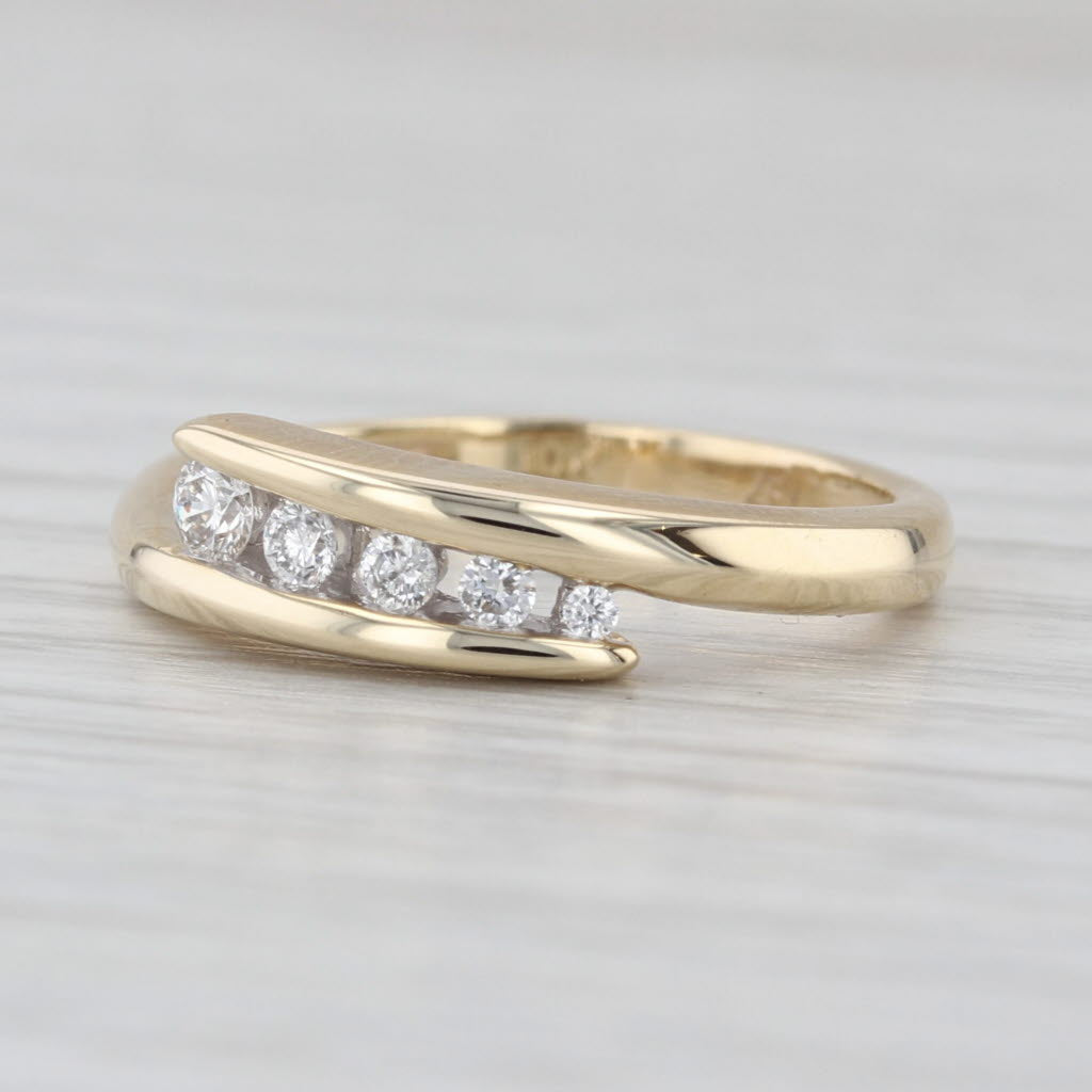 0.15ctw Diamond Bypass Ring 10k Yellow Gold Size 6.25 Wedding Band Stackable