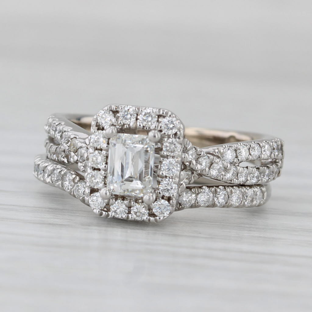 Gray 1.20ctw Leo Diamond Halo Engagement Ring Contoured Wedding Band 14k White Gold