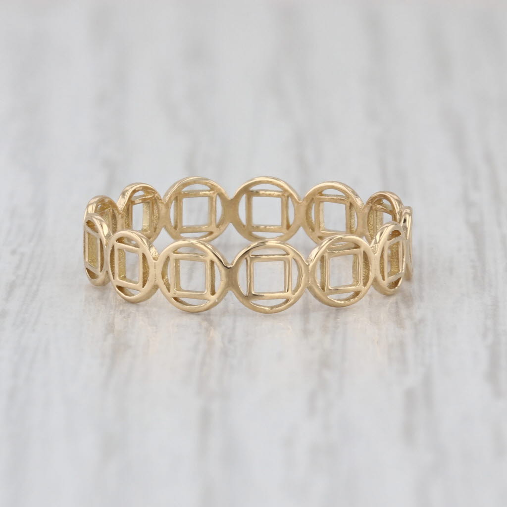Circles & Squares Ring 18 Yellow Gold Size 9 Band Stackable