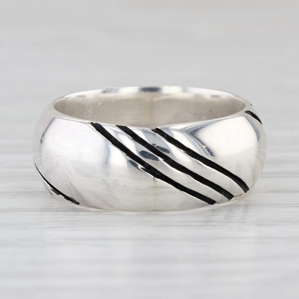 Line Etched Silver Band Sterling Silver Size 6 Ring 8mm Mexico