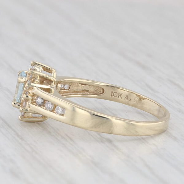 0.54ctw Aquamarine Diamond Halo Ring 10k Yellow Gold Size 8 Engagement