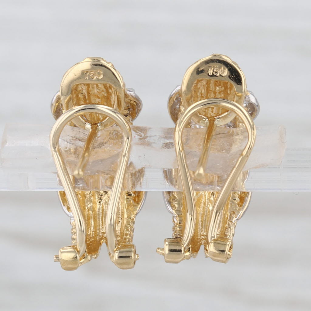 Diamond Crossover Drop Earrings 18k Yellow White Gold Pierced Omega Backs