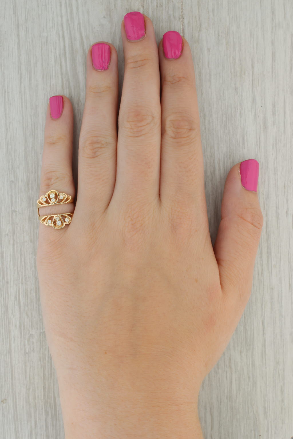 Rosy Brown 0.20ctw Diamond Ring Guard Jacket 14k Yellow Gold Size 6.5 Bridal