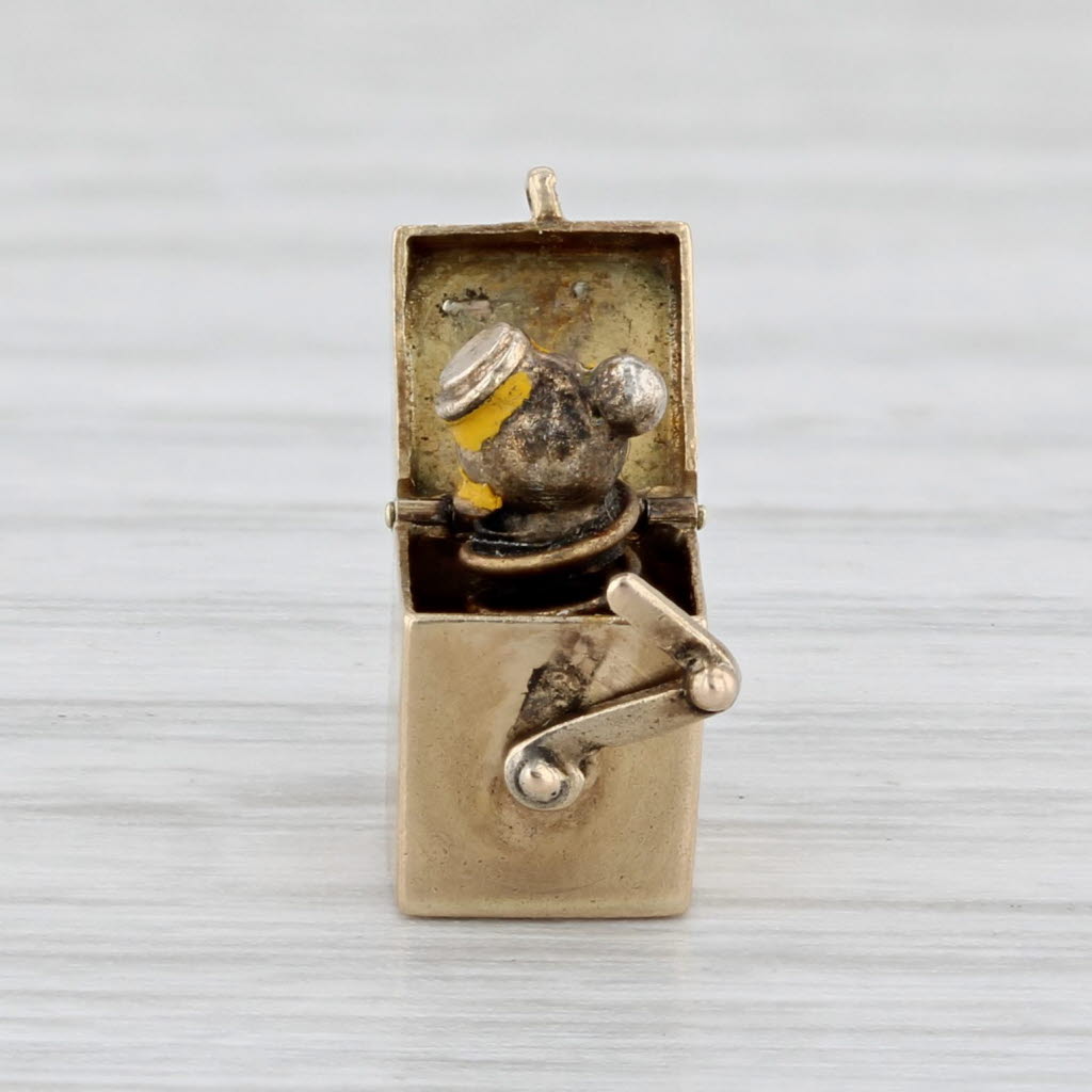 Light Gray Vintage Jack in the Box Charm 14k Yellow Gold Vintage Opens Pendant