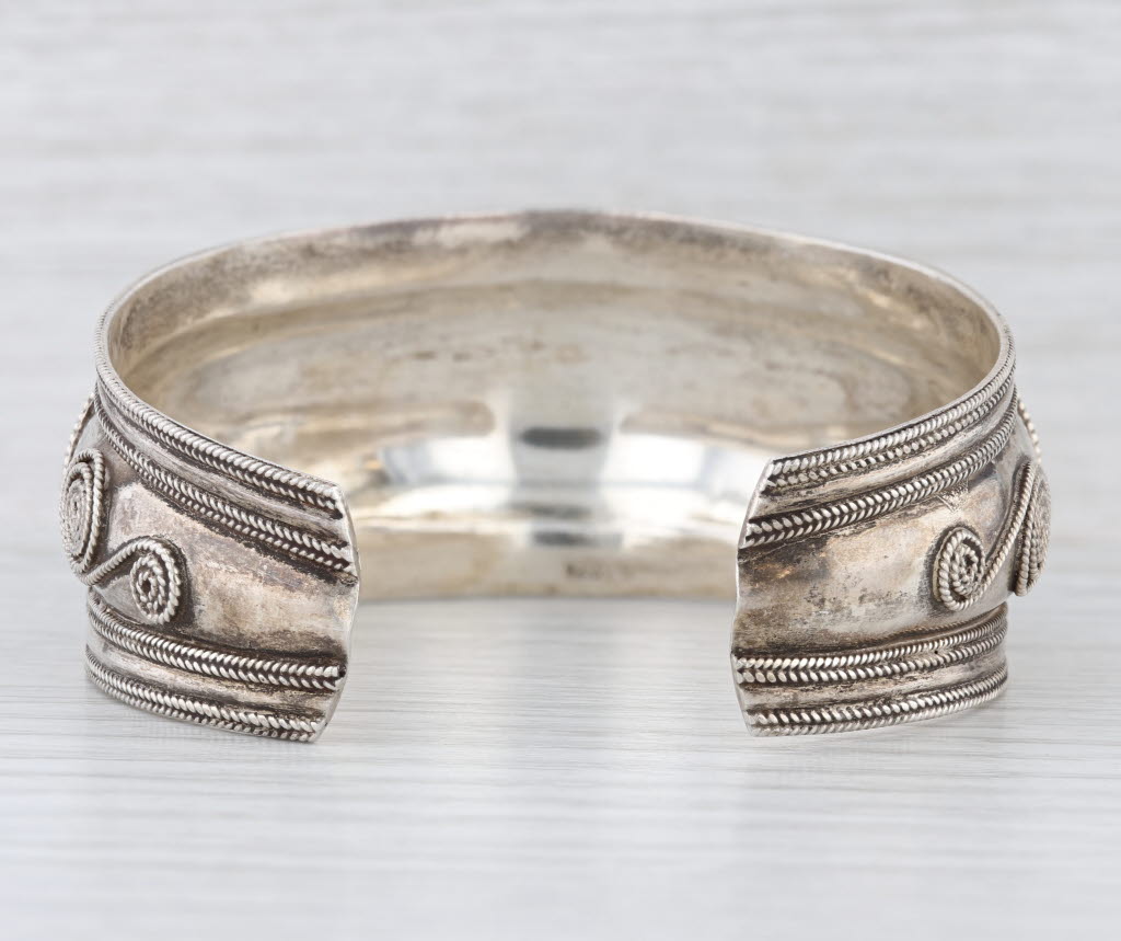 Vintage Onyx Ornate Cuff Bracelet Sterling Silver Statement 7.75"