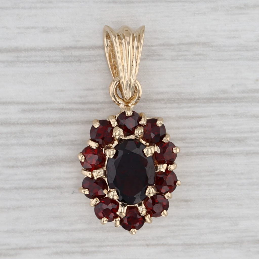 Gray 2ctw Garnet Halo Pendant 14k Yellow Gold Small Drop