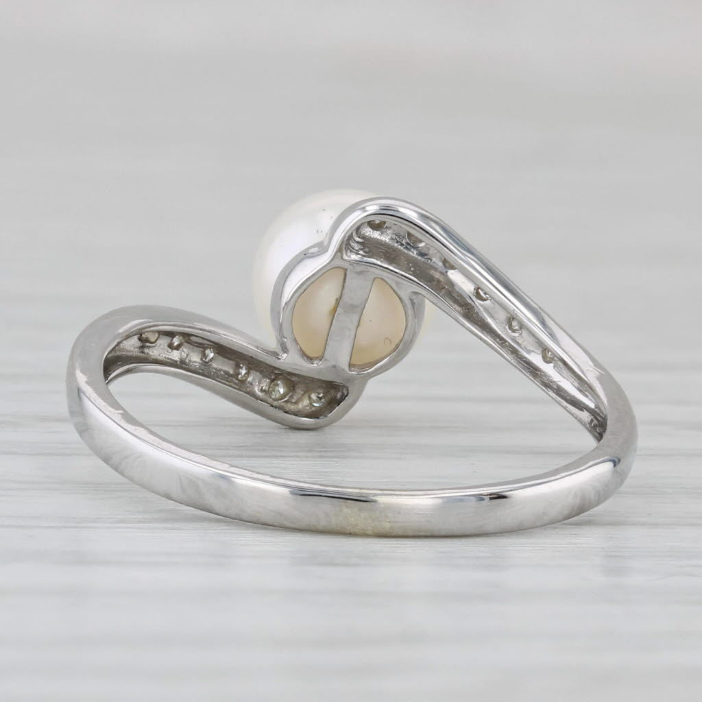 Gray Cultured Pearl Diamond Bypass Ring 14k White Gold Size 7.5