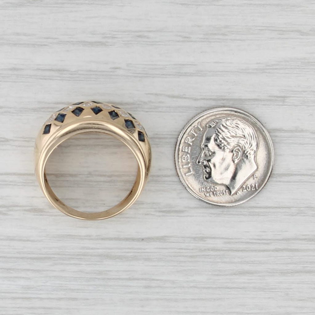 0.80ctw Blue Sapphire Diamond Dome Ring 14k Yellow Gold Size 5.5 Cocktail