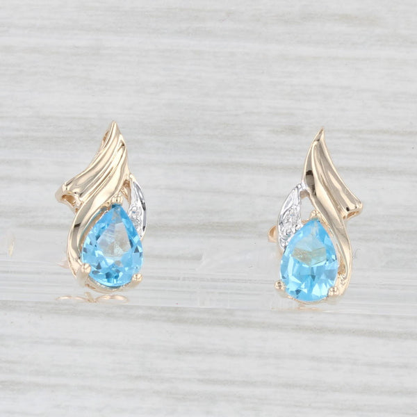1.60ctw Pear Blue Topaz Diamond Stud Earrings 10k Yellow Gold Diamond Accents