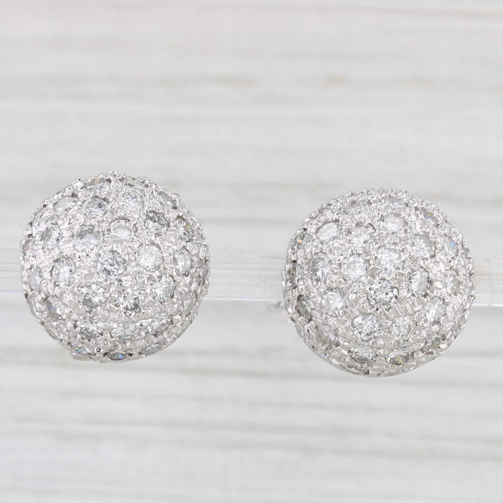 Light Gray 4.80ctw Pave Diamond Cluster Dome Earrings 18k White Gold Stud Drops Omega Backs