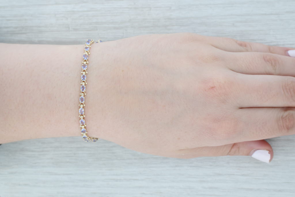 Gray 5ctw Tanzanite Tennis Bracelet 14k Yellow Gold 7.5" 4mm
