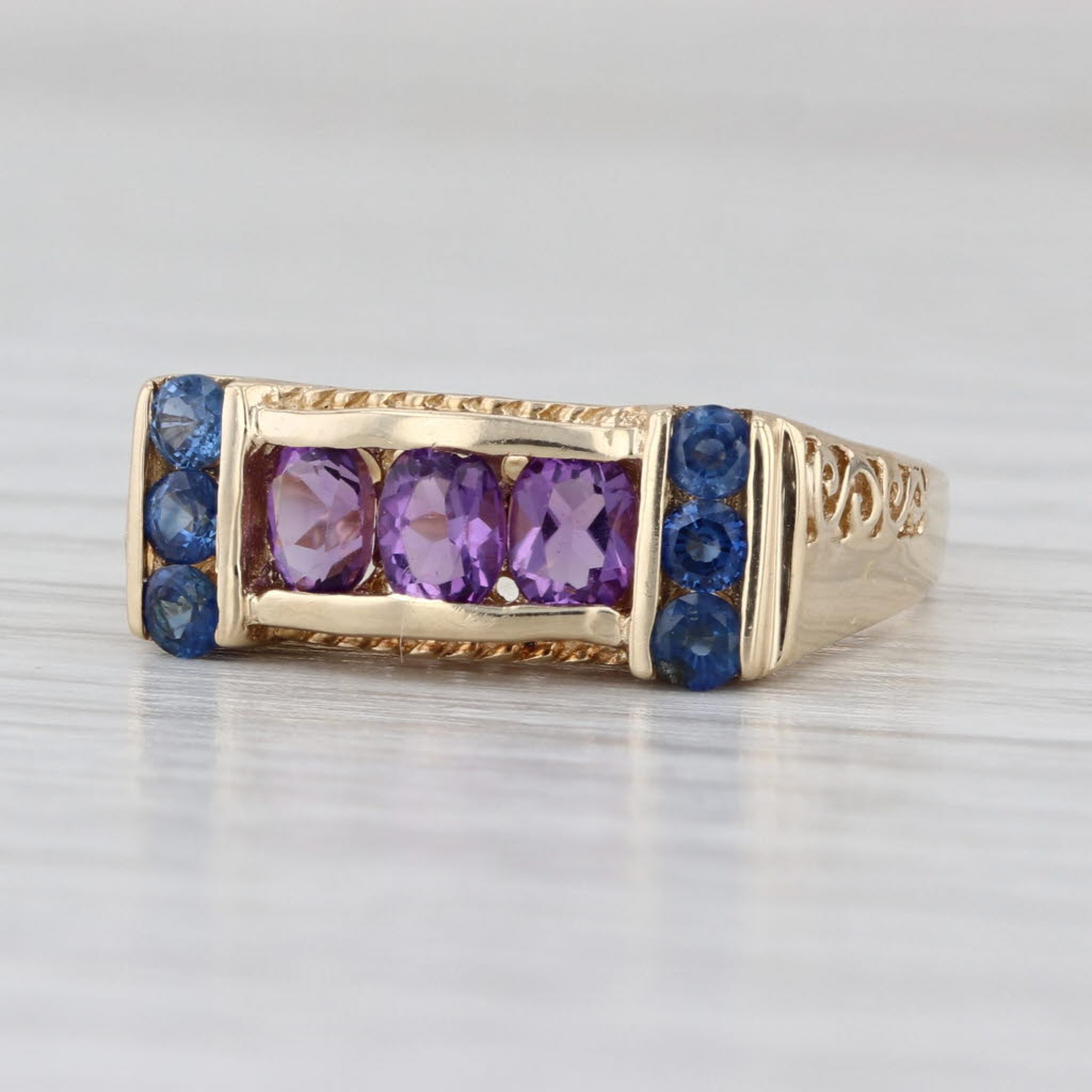 0.90ctw Blue Sapphire Amethyst Ring 10k Yellow Gold Size 6 Vintage