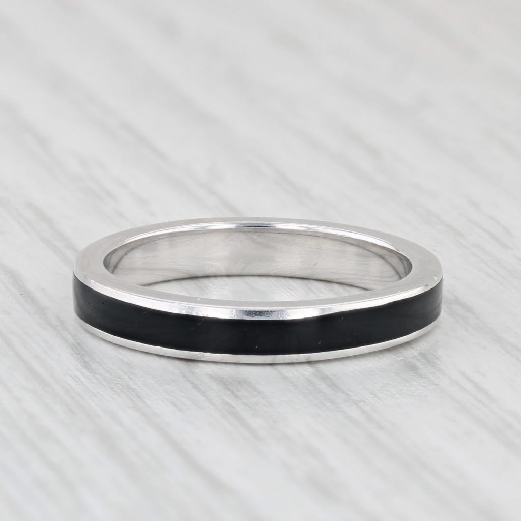 Light Gray Hidalgo Black Enamel Ring 18k White Gold Stackable Band Size 6.5